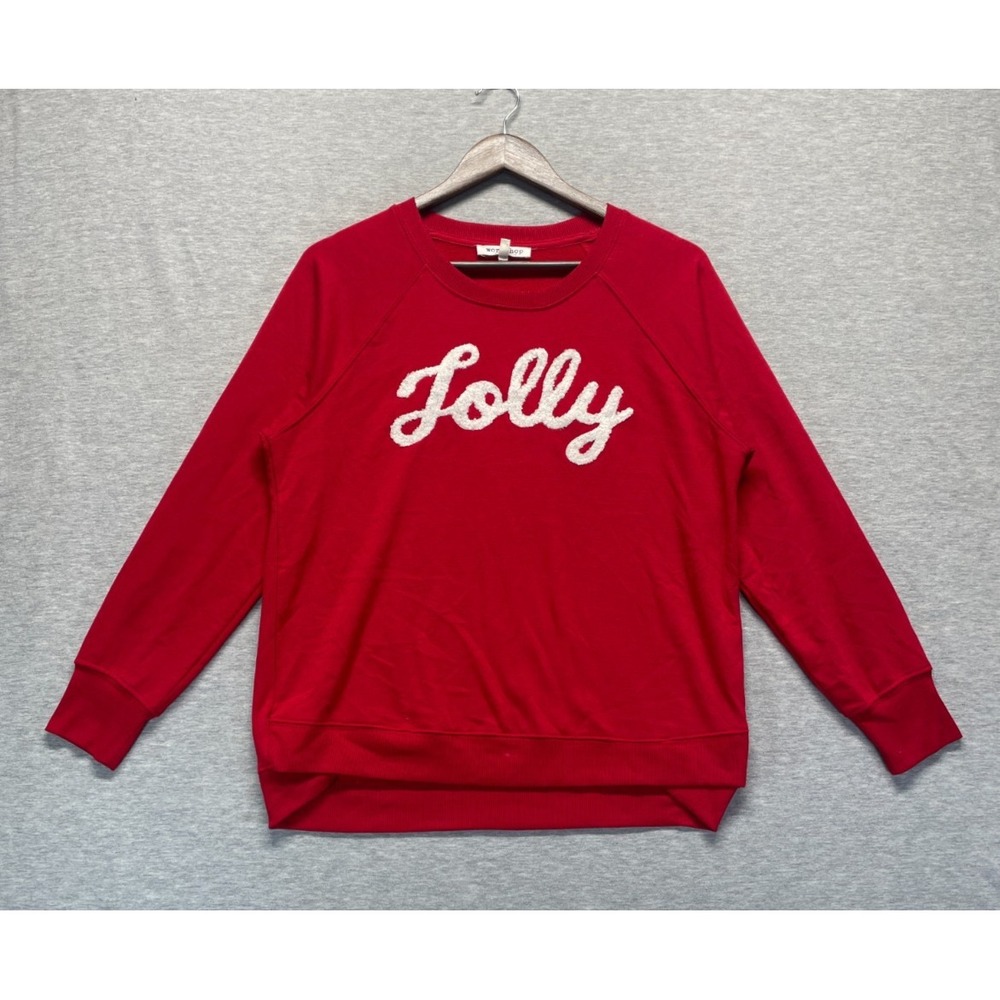 Workshop Republic Clothing Jolly Holiday Sweatshirt Womens Medium Red Raglan